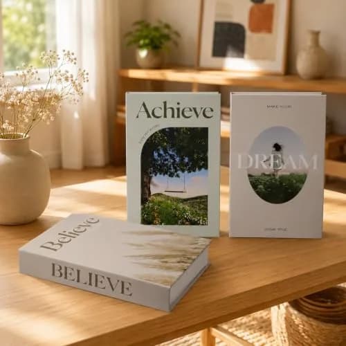 YOYMJBY Believe Achieve Dream Decorative Books 3 pcs (26.7 x 17 x 4.2 cm) | Aesthetic Home Decor for Coffee Tables & Shelves thumbnail 3