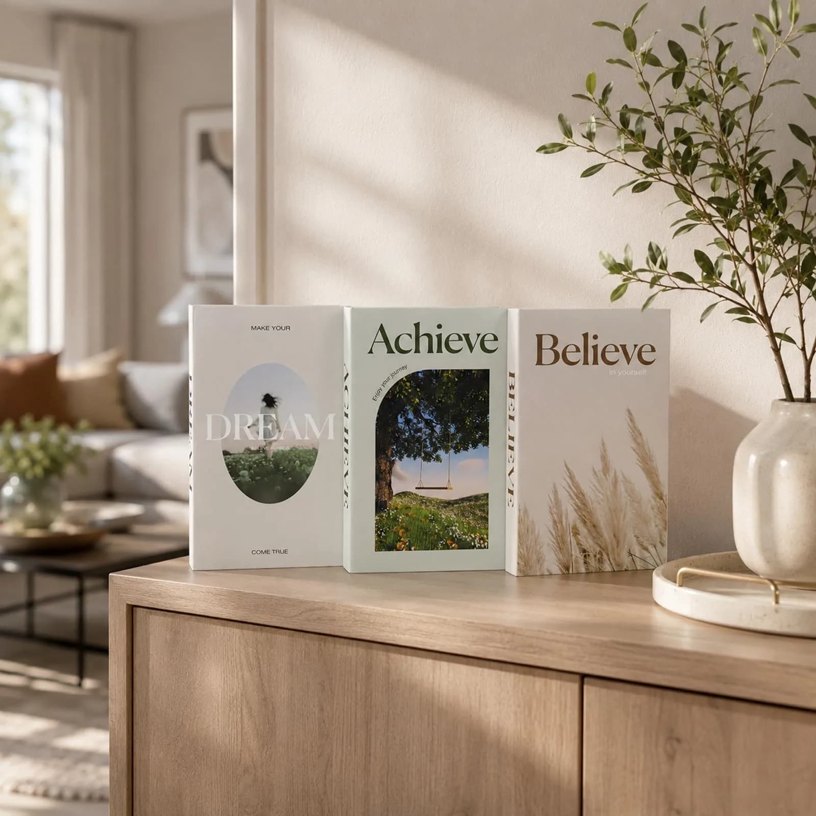 YOYMJBY Believe Achieve Dream Decorative Books 3 pcs (26.7 x 17 x 4.2 cm) | Aesthetic Home Decor for Coffee Tables & Shelves - view 4