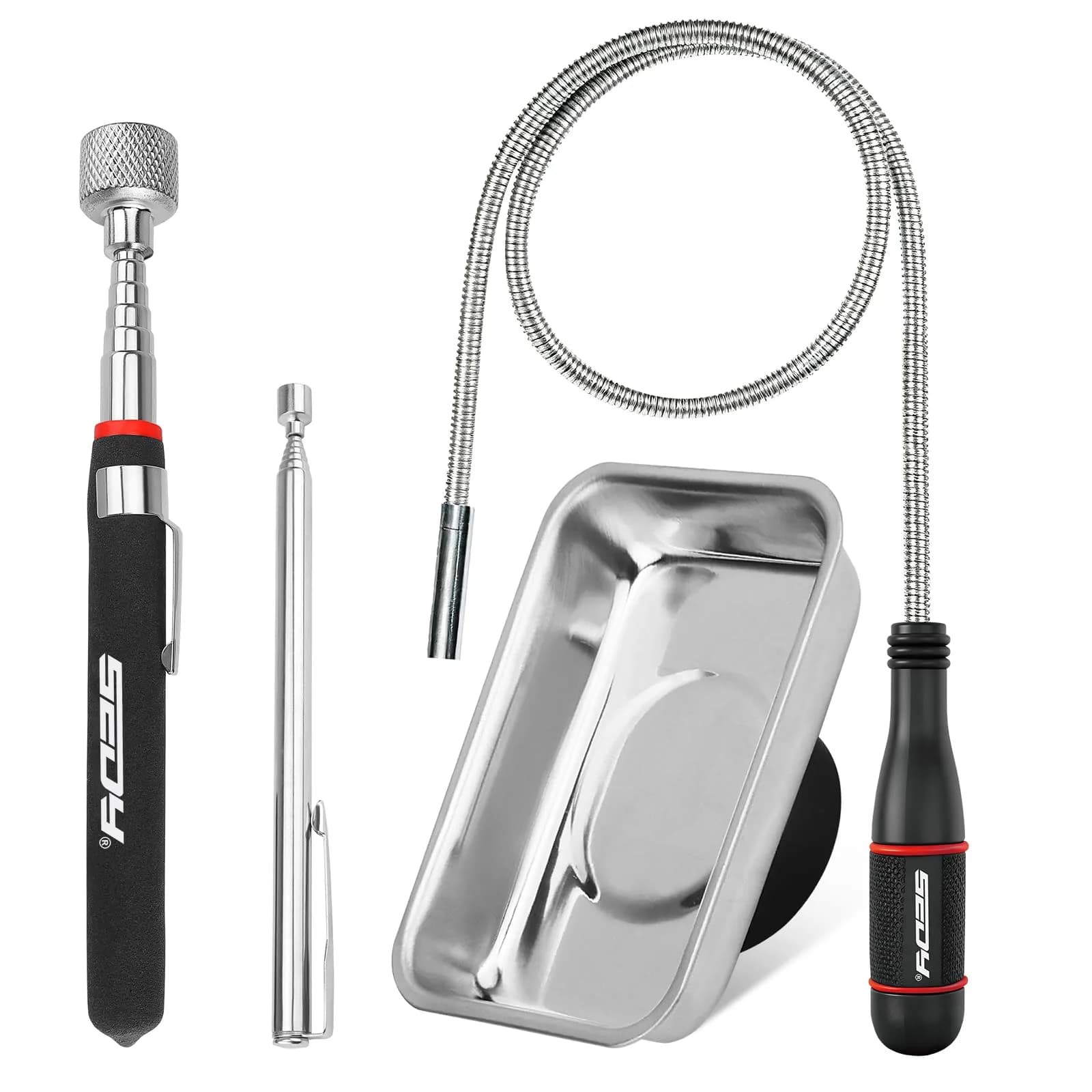SEDY 4-Piece Magnetic Pickup Tools Set: 31in Telescoping Stick (78.7cm), 25in Pen Magnet (63.5cm), 20in Flexible Stick (50.8cm) | Workshop & Garage Essentials — Multi-Tool 15LB Kit