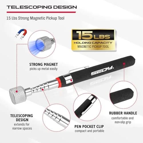 SEDY 4-Piece Magnetic Pickup Tools Set: 31in Telescoping Stick (78.7cm), 25in Pen Magnet (63.5cm), 20in Flexible Stick (50.8cm) | Workshop & Garage Essentials thumbnail 4