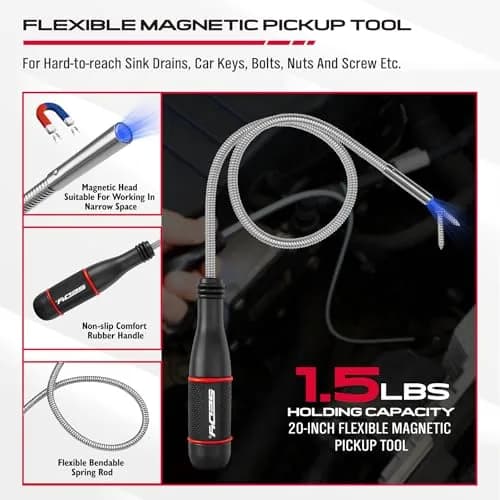 SEDY 6-Piece Telescoping Magnetic Pickup Tools Set with Trays | 31in Extendable Stick & Flexible Grabber thumbnail 4