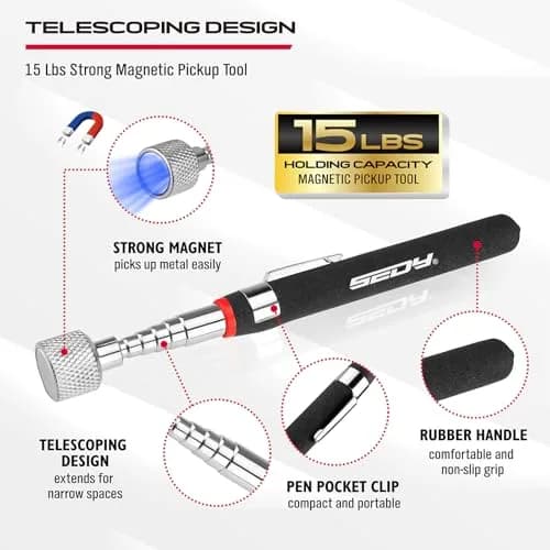 SEDY 6-Piece Telescoping Magnetic Pickup Tools Set with Trays | 31in Extendable Stick & Flexible Grabber thumbnail 5