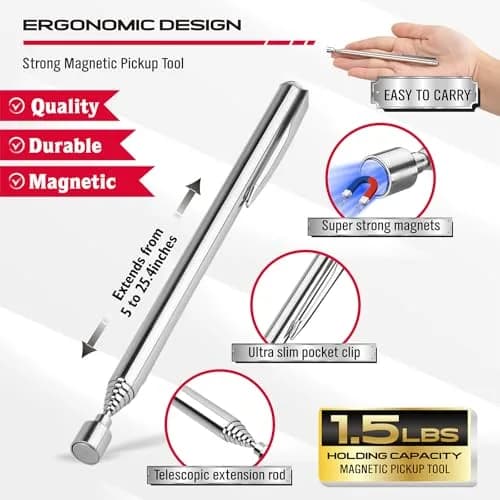 SEDY 6-Piece Telescoping Magnetic Pickup Tools Set with Trays | 31in Extendable Stick & Flexible Grabber thumbnail 6