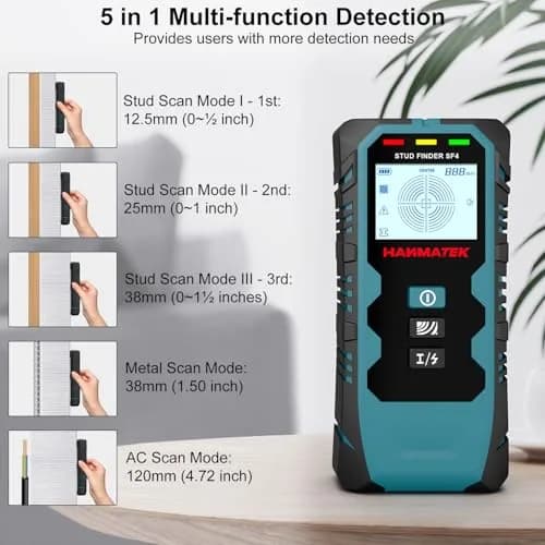 HANMATEK SF4 Stud Finder Wall Scanner | 5-in-1 Multifunction Detector with HD LCD Display thumbnail 2