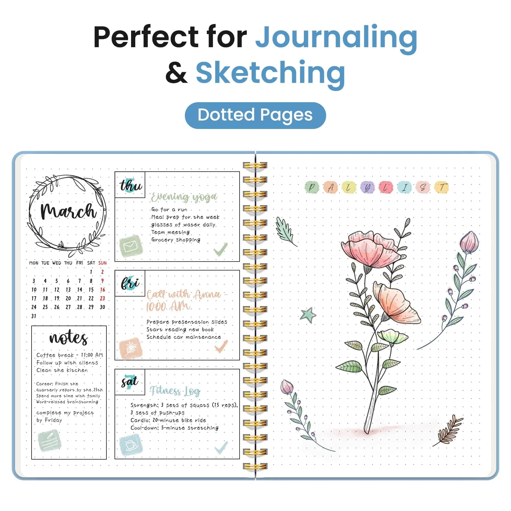 Taja Dotted Spiral Journal Notebook A5 (5.7" x 7.9") | Acid-Free Paper for Journaling & Note Taking - view 3