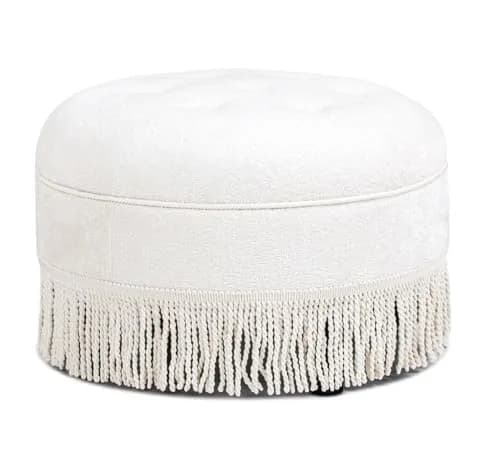 Jennifer Taylor Home Yolanda 24" Round Upholstered Accent Ottoman in Almond White Chenille | Vintage Chic, Multi-Functional thumbnail 1