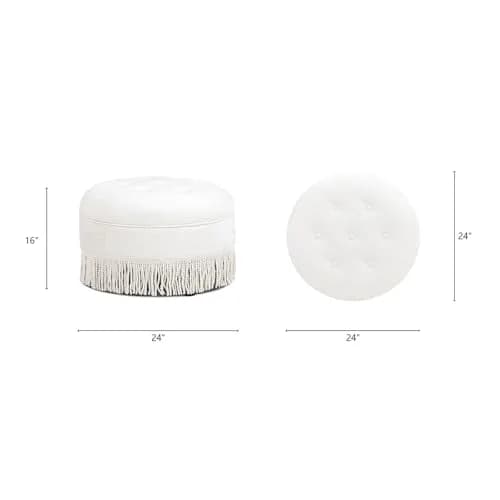 Jennifer Taylor Home Yolanda 24" Round Upholstered Accent Ottoman in Almond White Chenille | Vintage Chic, Multi-Functional thumbnail 6