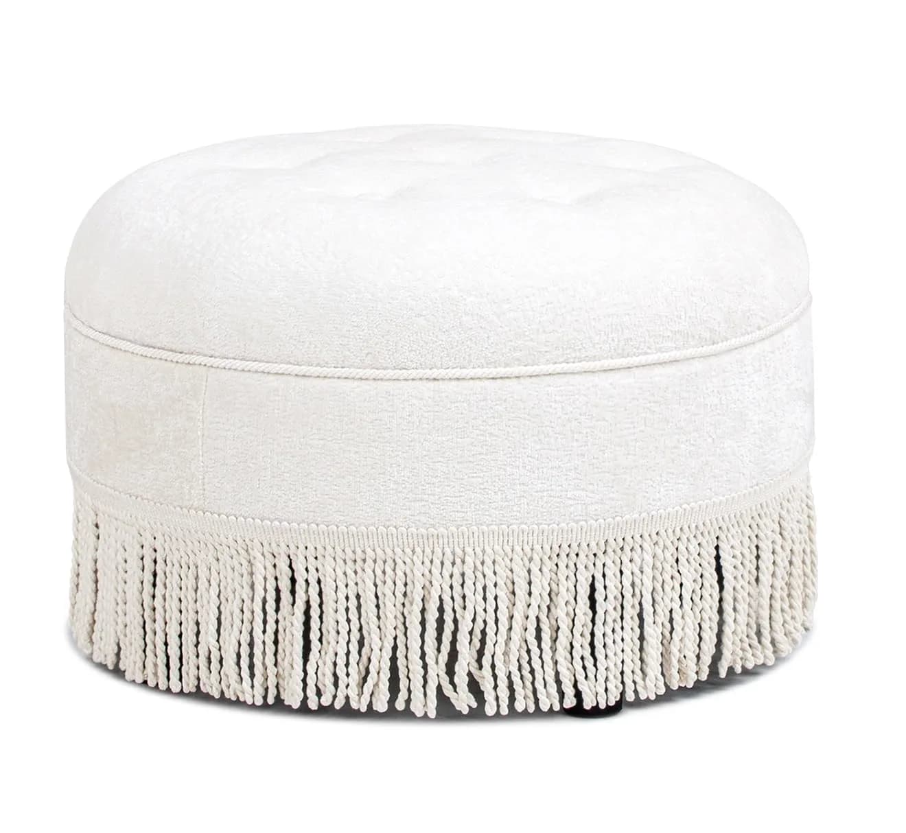 Jennifer Taylor Home Yolanda 24" Round Upholstered Accent Ottoman in Almond White Chenille | Vintage Chic, Multi-Functional