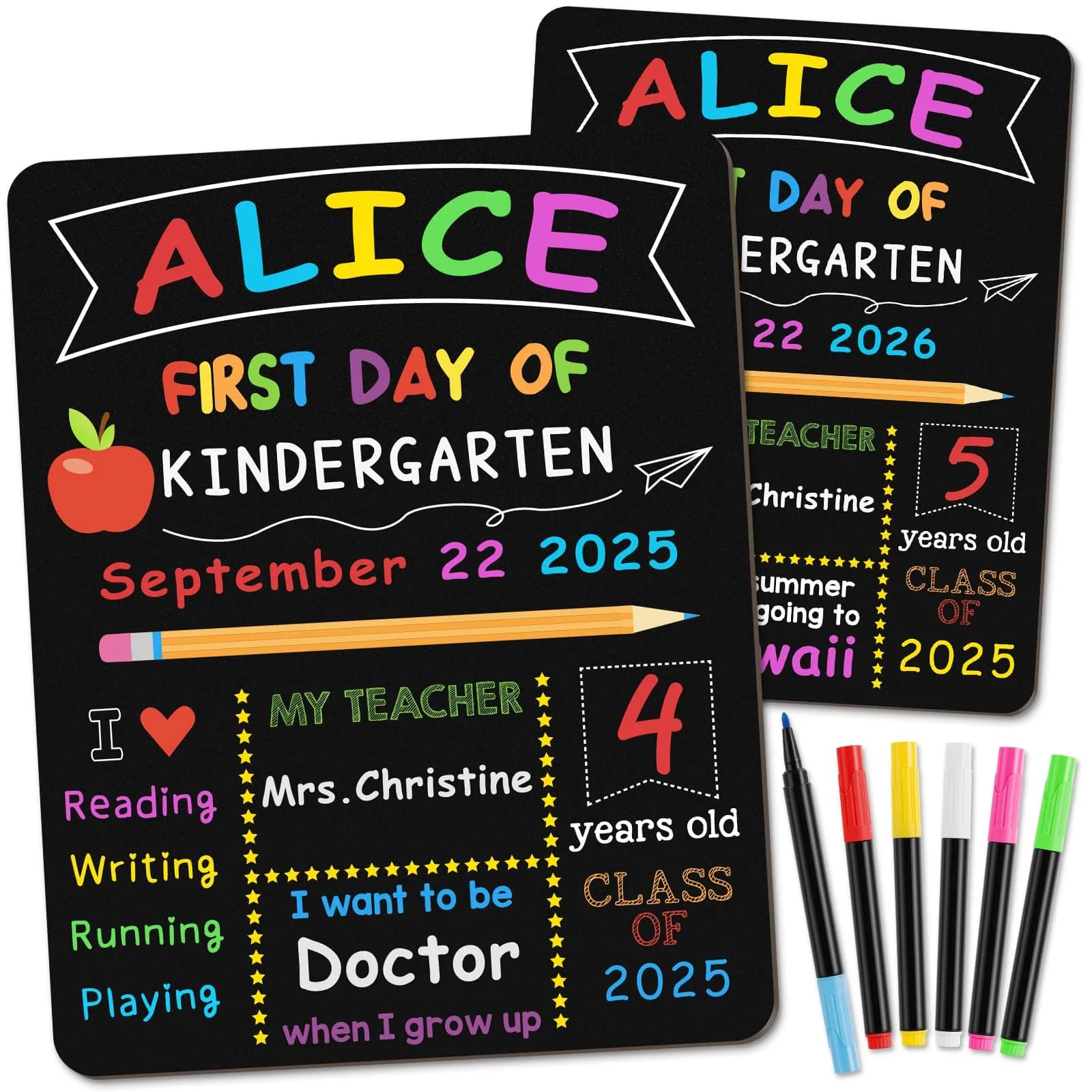 V-Opitos First & Last Day of School Board 10.3 x 13 Inch Double Sided Wooden Chalkboard