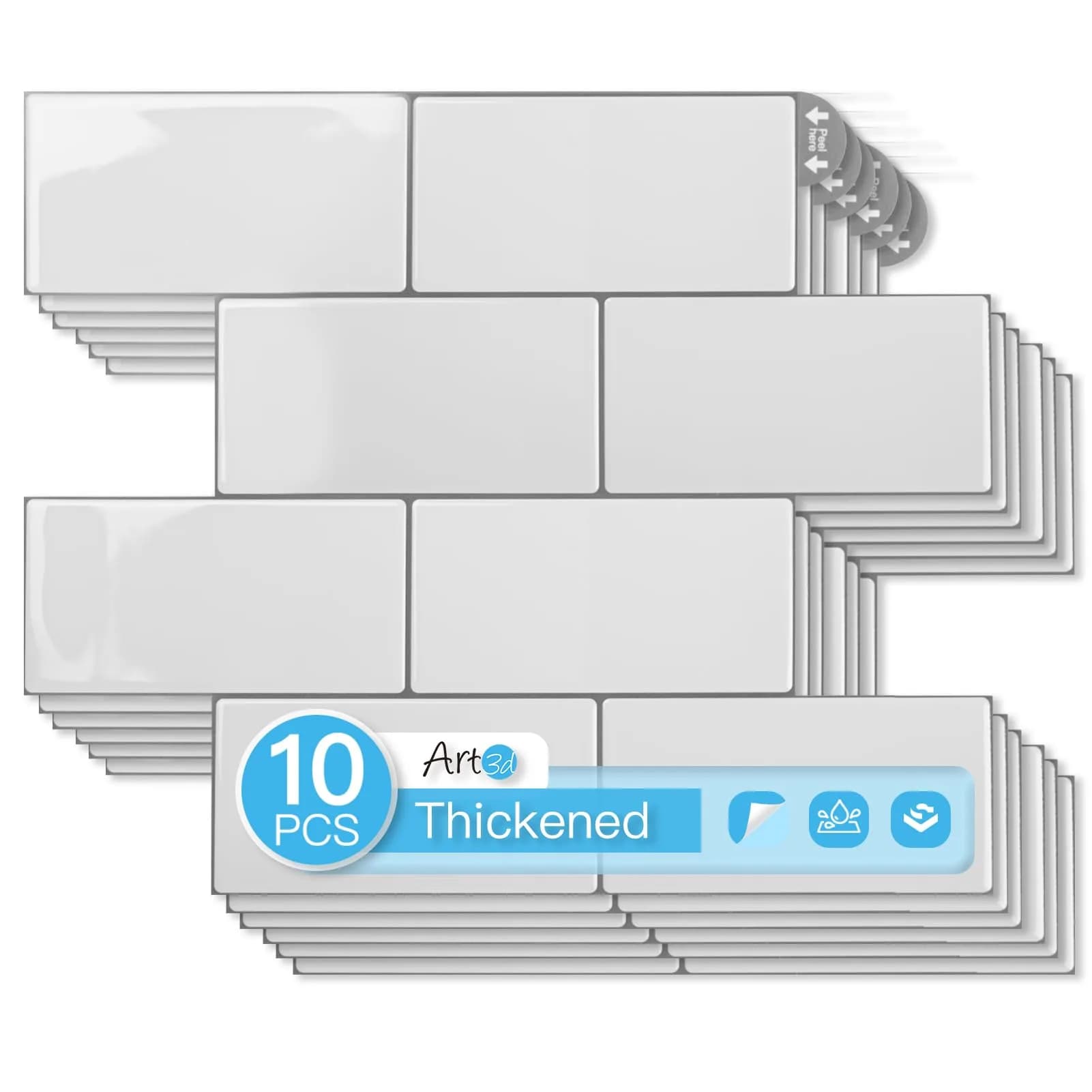 Art3d Subway Peel and Stick Backsplash 12.6 x 10.6 in Thickened Design | Modern White Tile for Kitchen & Bathroom