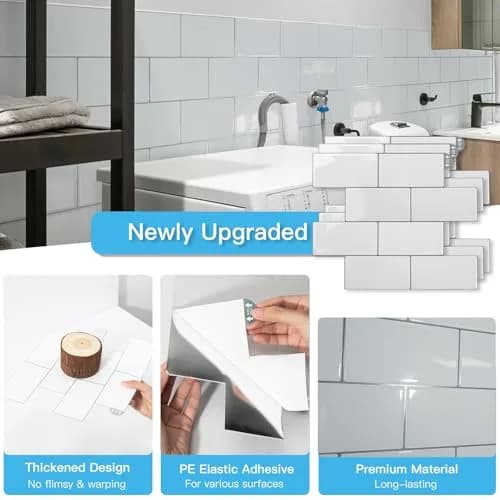 Art3d Subway Peel and Stick Backsplash 12.6 x 10.6 in Thickened Design | Modern White Tile for Kitchen & Bathroom thumbnail 5