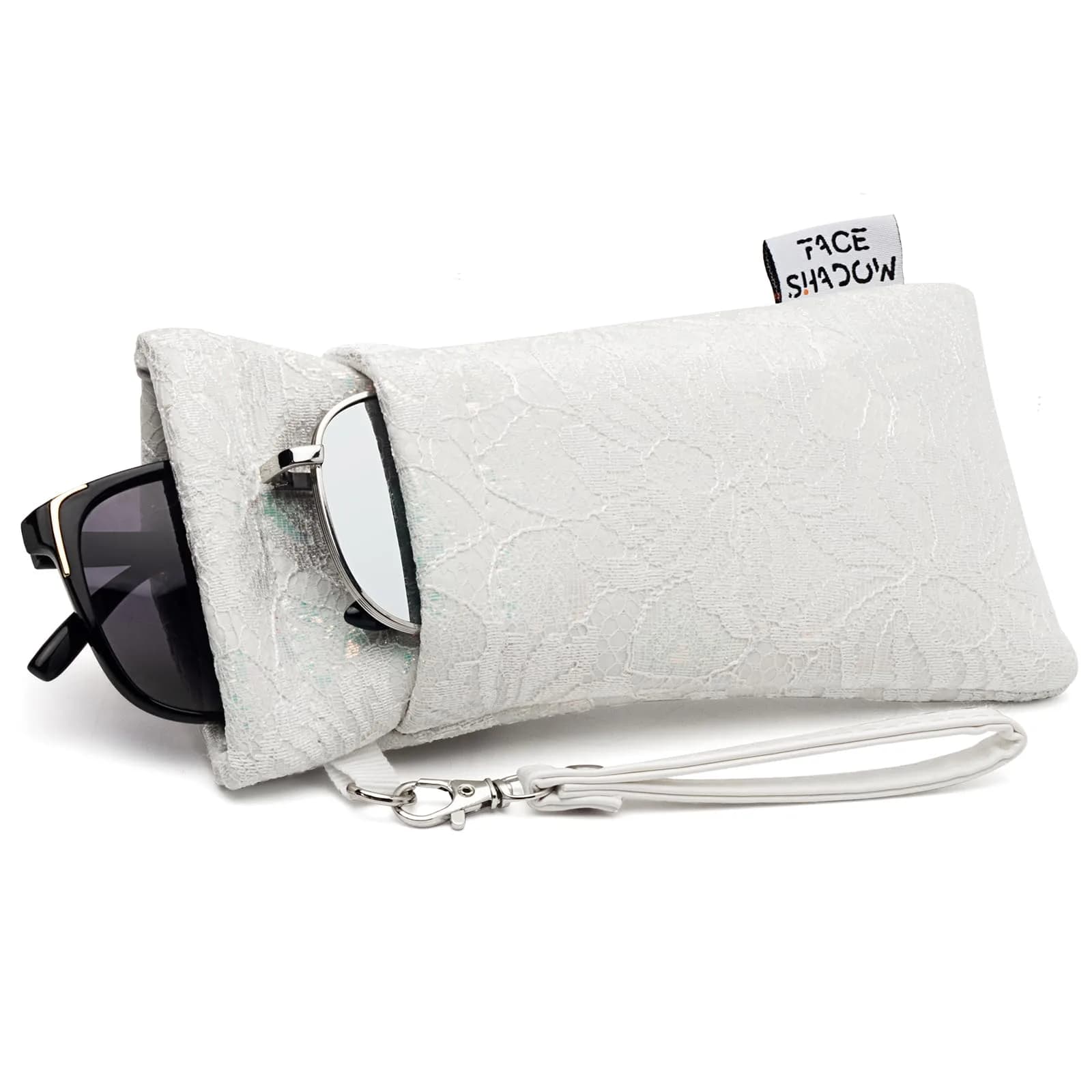 Face Shadow White Lace Double Eyeglass Pouch - Holds Two Pairs - main product image