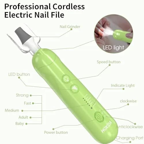 Hoxida Professional Cordless Electric Nail Drill Set with 12 Bits & 100 Sanding Bands | 20,000 RPM, Rechargeable, LED Light thumbnail 9