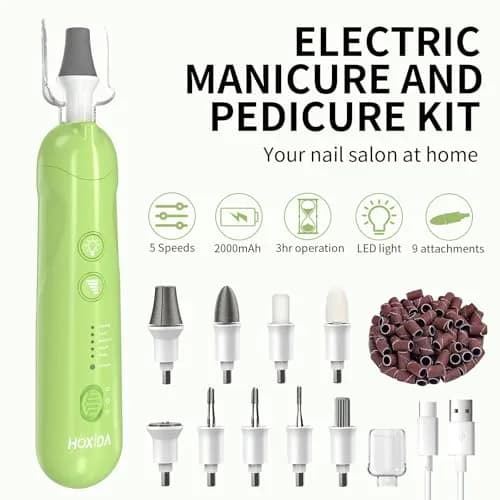 Hoxida Professional Cordless Electric Nail Drill Set with 12 Bits & 100 Sanding Bands | 20,000 RPM, Rechargeable, LED Light thumbnail 2