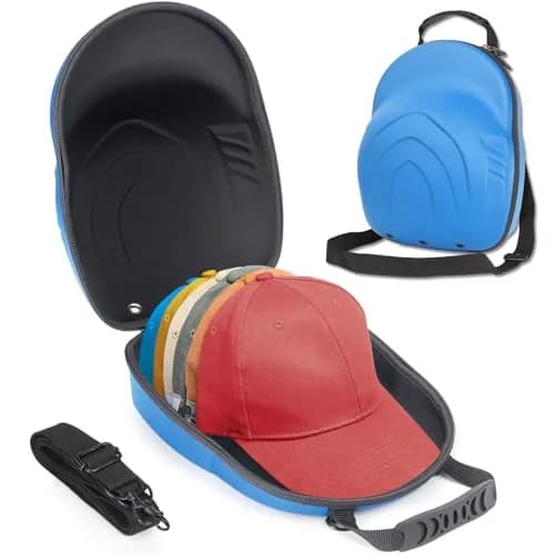 Glamgen Hard Hat Travel Case for 6 Baseball Caps with Shoulder Strap & Handle, Blue | Protects Hats on Travel & Home thumbnail 1