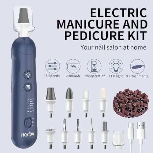 Hoxida Blue Cordless Electric Nail File Set with 360° LED Light | 20,000 RPM Professional Manicure Pedicure Kit thumbnail 2