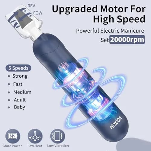 Hoxida Blue Cordless Electric Nail File Set with 360° LED Light | 20,000 RPM Professional Manicure Pedicure Kit thumbnail 3