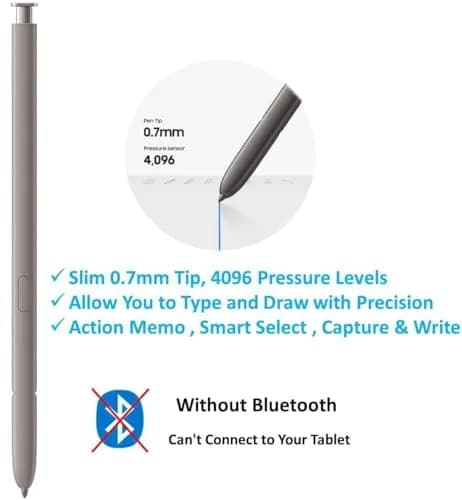 TYHJ S Pen Stylus for Samsung Galaxy S24 Ultra 5G (Light Gray) | 0.7mm Tip, 4096 Pressure Levels thumbnail 2