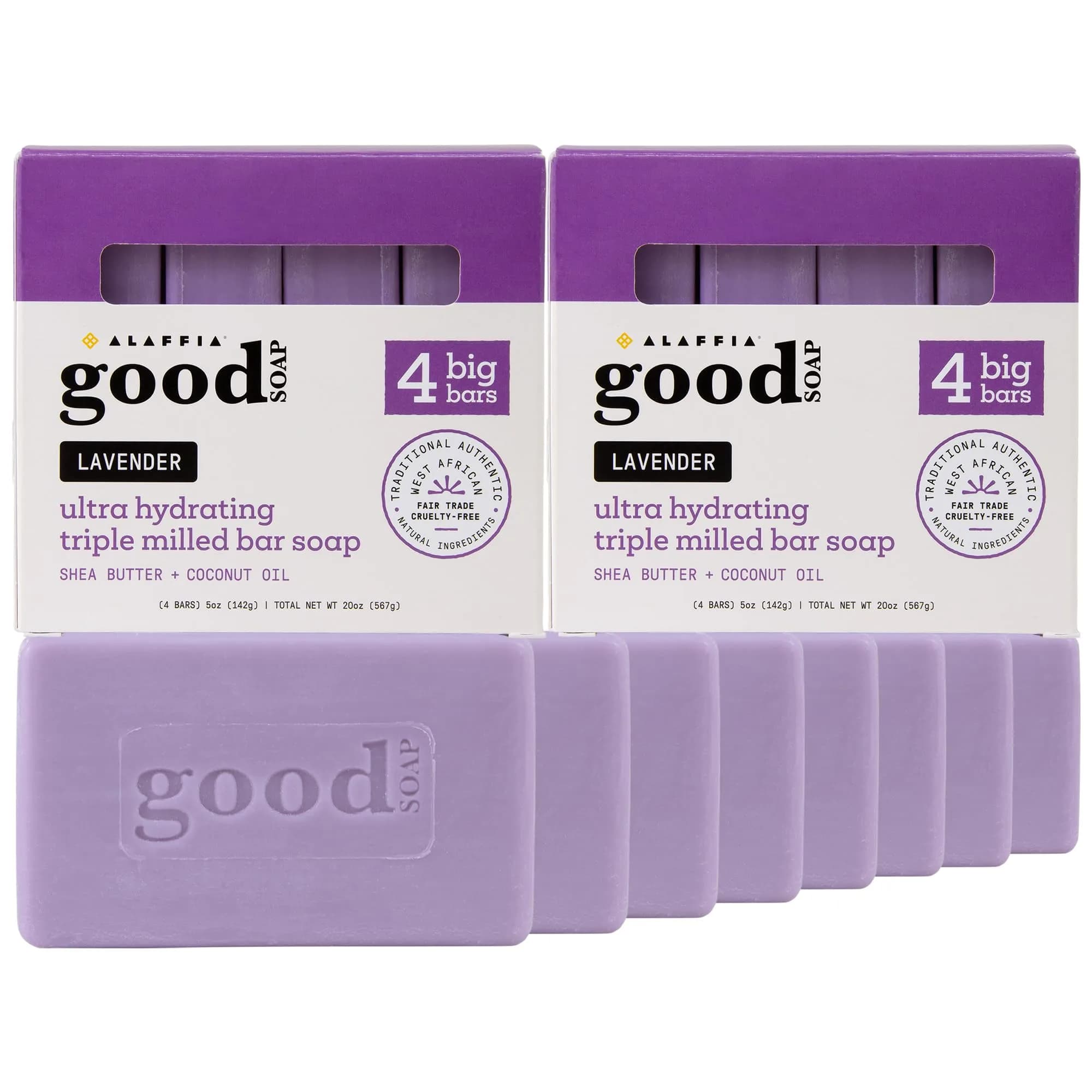 Alaffia Good Soap Bar Value Pack, Lavender, 8 Bars + Trial-Size Bar | Nourishing Fair Trade Shea & Coconut Oil