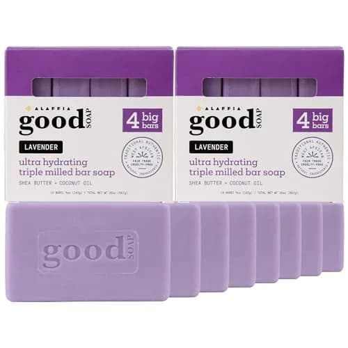 Alaffia Good Soap Bar Value Pack, Lavender, 8 Bars + Trial-Size Bar | Nourishing Fair Trade Shea & Coconut Oil thumbnail 1
