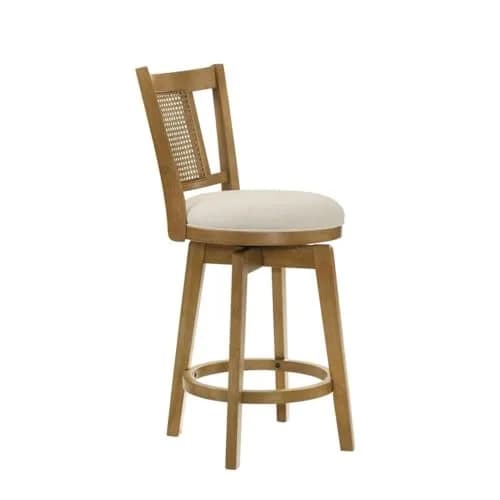 Armen Living Isla 26 in. Amber Glow Counter Height Rubberwood Swivel Barstool with Ivory Fabric Seat - Set of 3 thumbnail 9