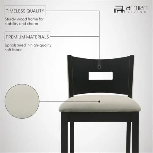 Armen Living Ren 30 in. Matte Black Bar Height Rubberwood Barstool with Fog Fabric Seat - Set of 3 thumbnail 4
