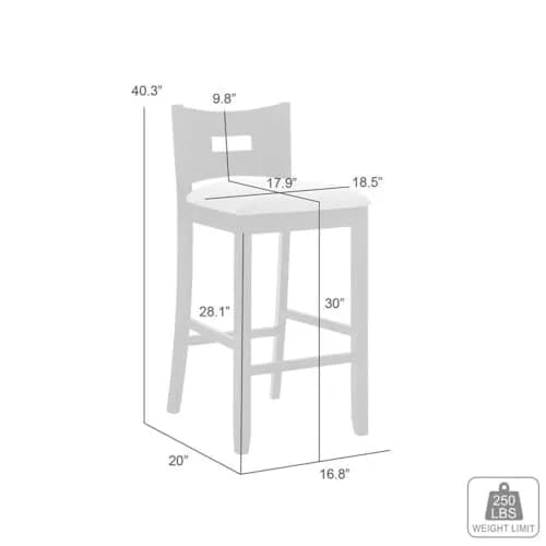 Armen Living Ren 30 in. Matte Black Bar Height Rubberwood Barstool with Fog Fabric Seat - Set of 3 thumbnail 2