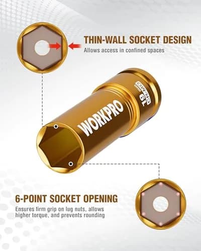 WORKPRO 1/2" Drive 19mm Deep Thin Wall Impact Socket | Premium Cr-Mo Steel for Lug Nuts thumbnail 4