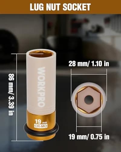 WORKPRO 1/2" Drive 19mm Deep Thin Wall Impact Socket | Premium Cr-Mo Steel for Lug Nuts thumbnail 2
