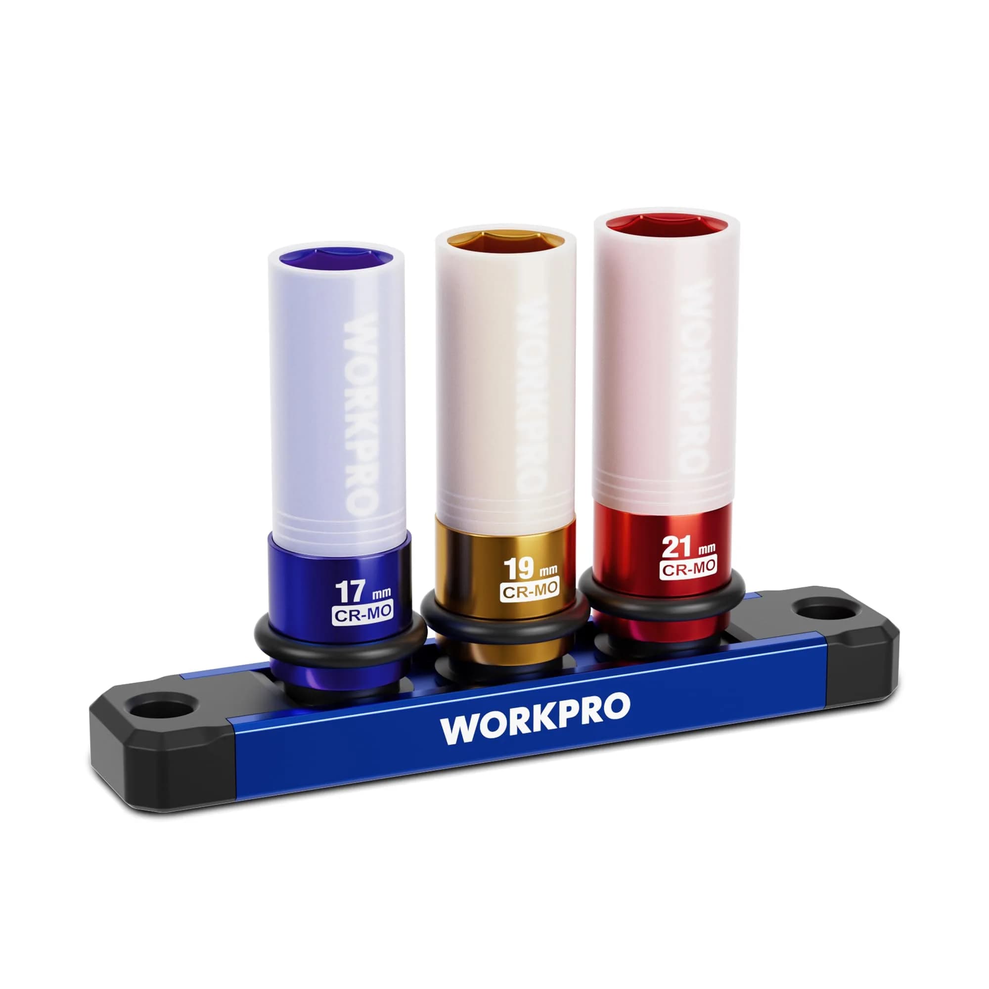 WORKPRO 1/2" Drive Lug Nut Impact Duty Socket Set, 3 Pieces 17-19-21mm | Thin Wall Deep Sockets for Cars