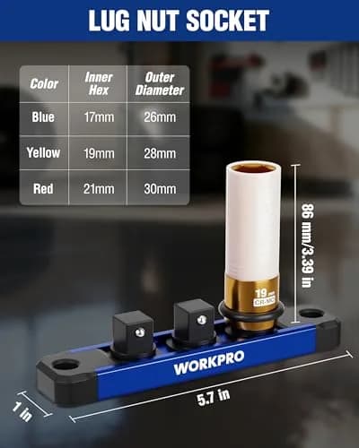 WORKPRO 1/2" Drive Lug Nut Impact Duty Socket Set, 3 Pieces 17-19-21mm | Thin Wall Deep Sockets for Cars thumbnail 2