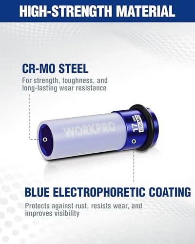 WORKPRO 1/2" Drive 17mm Deep Thin Wall Impact Socket | Chrome Molybdenum Steel thumbnail 3