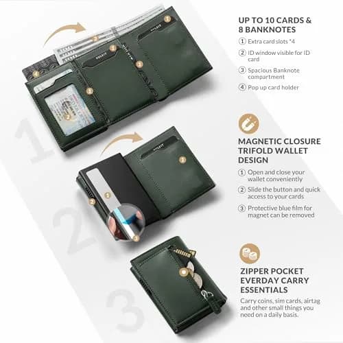 VULKIT Card Holder Wallet with Coin Pocket & ID Window | RFID Blocking Leather Wallet for Cash & Credit Cards thumbnail 2