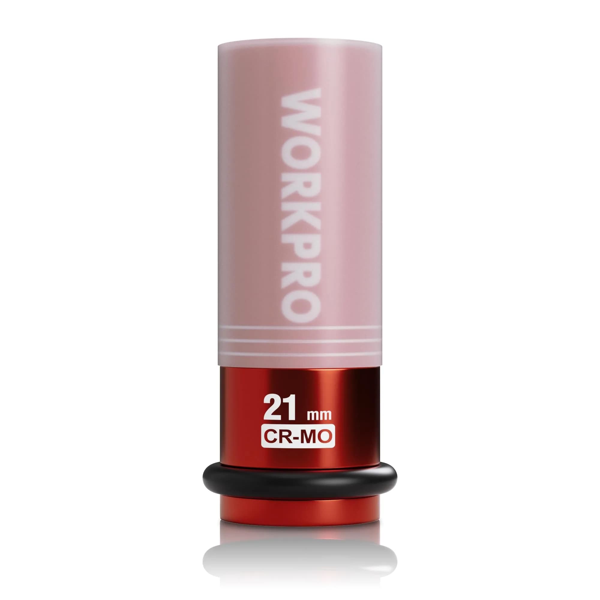 WORKPRO 1/2" Drive 21mm Deep Thin Wall Impact Socket | Cr-Mo Steel Wheel Lug Nut Socket — 1/2" DR x 21mm