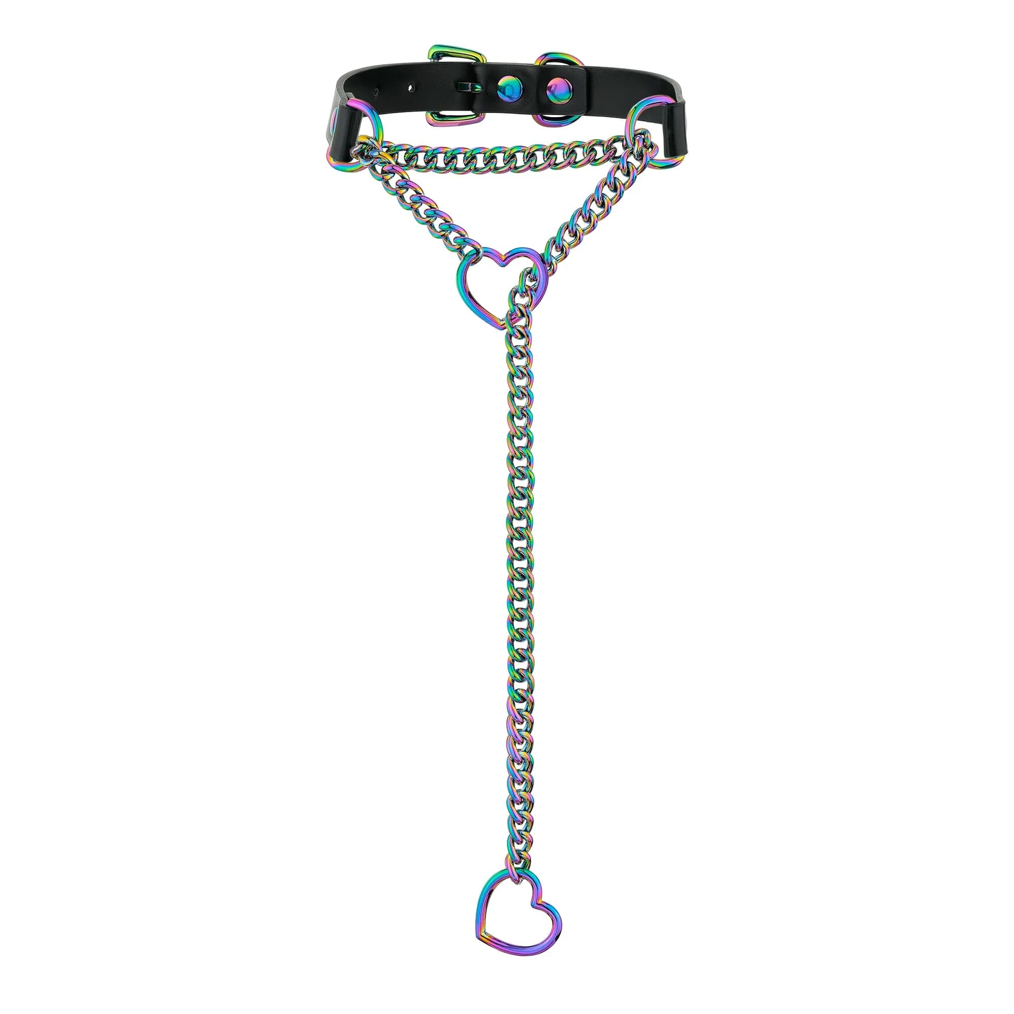 ADEMISHIA Handmade Black Heart O-ring Slip Chain Choker Collar For Women, Adjustable 21.5 cm (8.5 inches) — Black&Rainbow