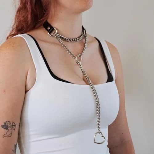 ADEMISHIA Handmade Black Heart O-ring Slip Chain Choker Collar For Women, Adjustable 21.5-23.5 inches | Punk Gothic Style thumbnail 7