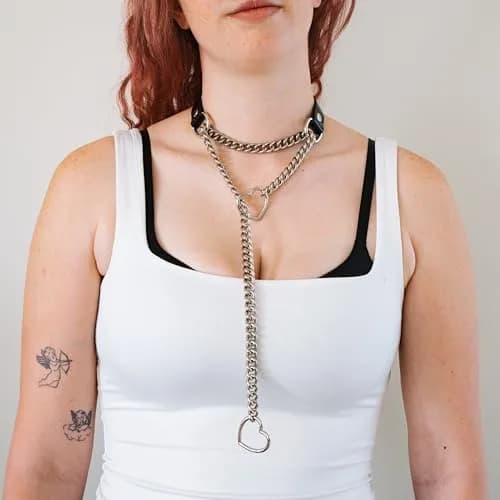 ADEMISHIA Handmade Black Heart O-ring Slip Chain Choker Collar For Women, Adjustable 21.5-23.5 inches | Punk Gothic Style thumbnail 3