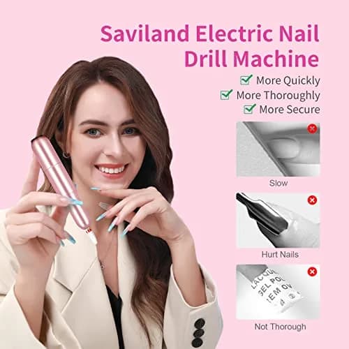 SAVILAND Electric Nail Drill 20000RPM Portable Efile Machine with 7 Bits & 51 Sanding Bands | Professional Acrylic Gel Nail Care thumbnail 4