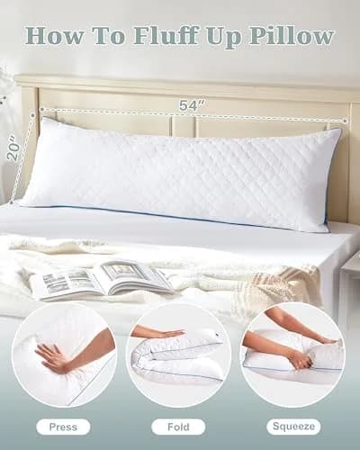 YZ HOME Long Body Pillow for Adults | Firm Support with Adjustable Height (20x54 Inch, White) thumbnail 7
