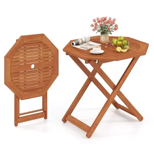 CLEEMAN Folding Outdoor Dining Table 32" x 32" Octagon Solid Wood Teak Oil Finish thumbnail 1