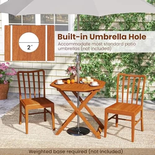 CLEEMAN Folding Outdoor Dining Table 32" x 32" Octagon Solid Wood Teak Oil Finish thumbnail 5