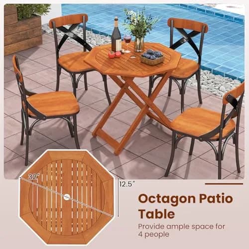 CLEEMAN Folding Outdoor Dining Table 32" x 32" Octagon Solid Wood Teak Oil Finish thumbnail 6