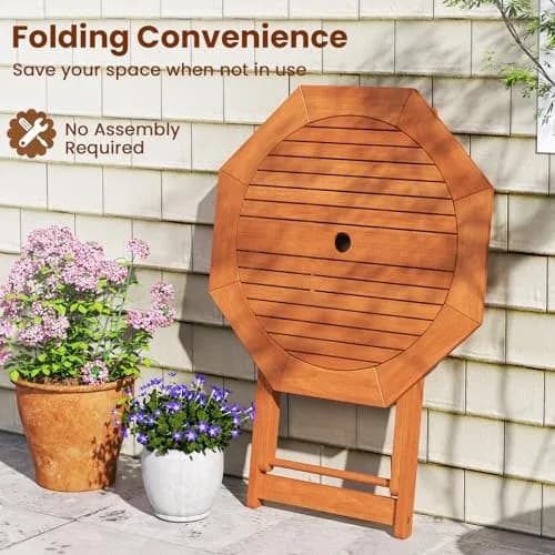 CLEEMAN Folding Outdoor Dining Table 32" x 32" Octagon Solid Wood Teak Oil Finish thumbnail 7
