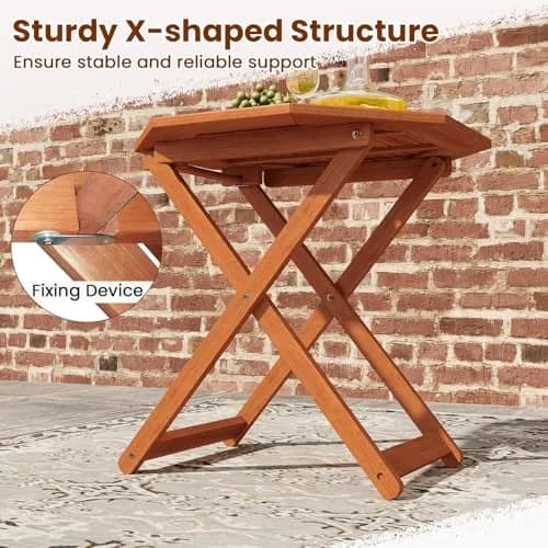 CLEEMAN Folding Outdoor Dining Table 32" x 32" Octagon Solid Wood Teak Oil Finish thumbnail 8