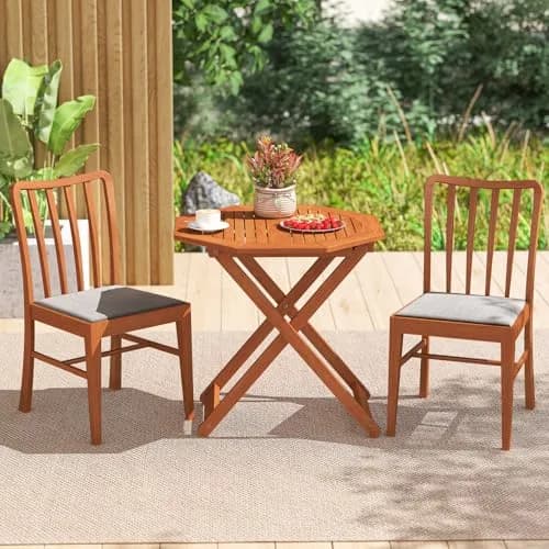 CLEEMAN Folding Outdoor Dining Table 32" x 32" Octagon Solid Wood Teak Oil Finish thumbnail 9