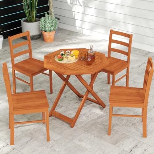 CLEEMAN Folding Outdoor Dining Table 32" x 32" Octagon Solid Wood Teak Oil Finish thumbnail 2
