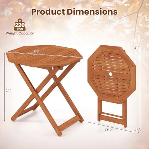 CLEEMAN Folding Outdoor Dining Table 32" x 32" Octagon Solid Wood Teak Oil Finish thumbnail 3