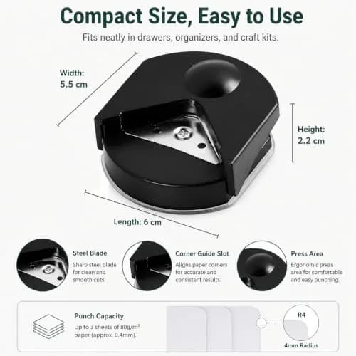 Kryoflare 4mm Corner Rounder Punch, Steel Paper Cutter with Adjustable Guide | Precise Rounding Tool for Crafts thumbnail 7