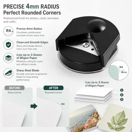 Kryoflare 4mm Corner Rounder Punch, Steel Paper Cutter with Adjustable Guide | Precise Rounding Tool for Crafts thumbnail 2