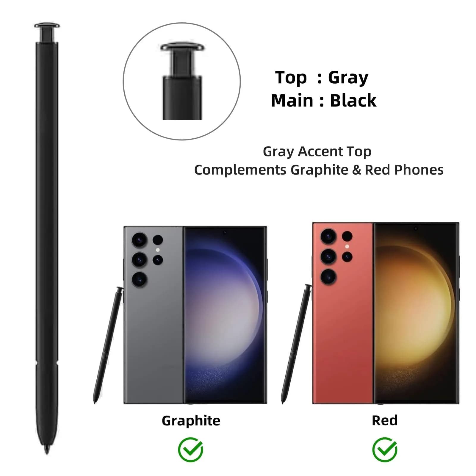 TYHJ S Pen S23 Ultra Replacement Stylus Pen for Samsung Galaxy S23 Ultra 5G (Gray) | 4096 Pressure Levels + 3 Nibs - view 2